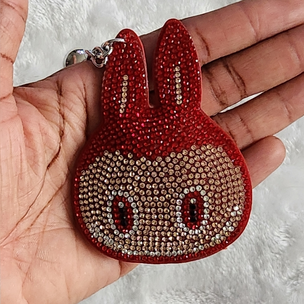 Red Labubu Head Rhinestone Keychain Bag Charm - Picture 4 of 4